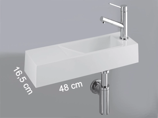 Lave-mains pour toilettes, suspendu et compacte, parfait pour les espaces restreints, Largeur 48 cm, Profondeur 16,5 cm, Hauteur 10 cm, résine minéral, Livraison 5-7 jours OFFERTE.